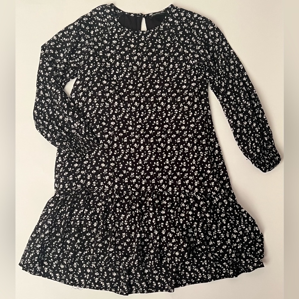 Something Navy Girl’s Black Floral Long sleeve Dress - (size 5)